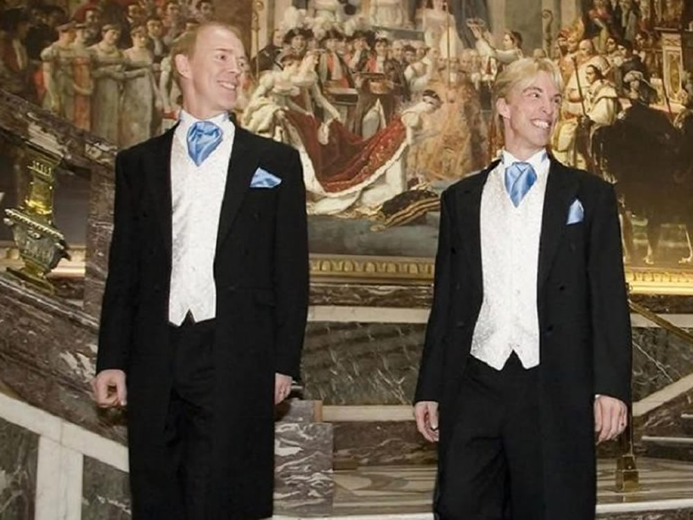 Male spouses on their wedding day as a result of same-sex marriage rights