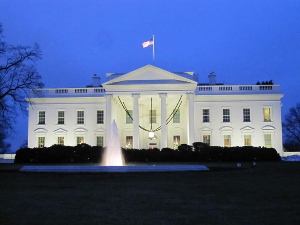 The White House in Washington DC the evening of the election results